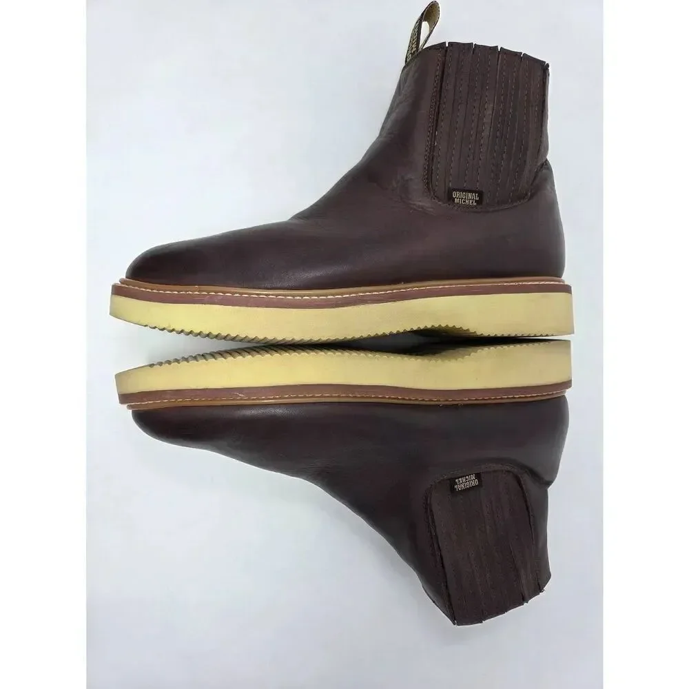 ORIGINAL MICHEL BROWN LEATHER SHORT ANKLE PULL ON WORK BOOTS SOFT TOE MENS 11